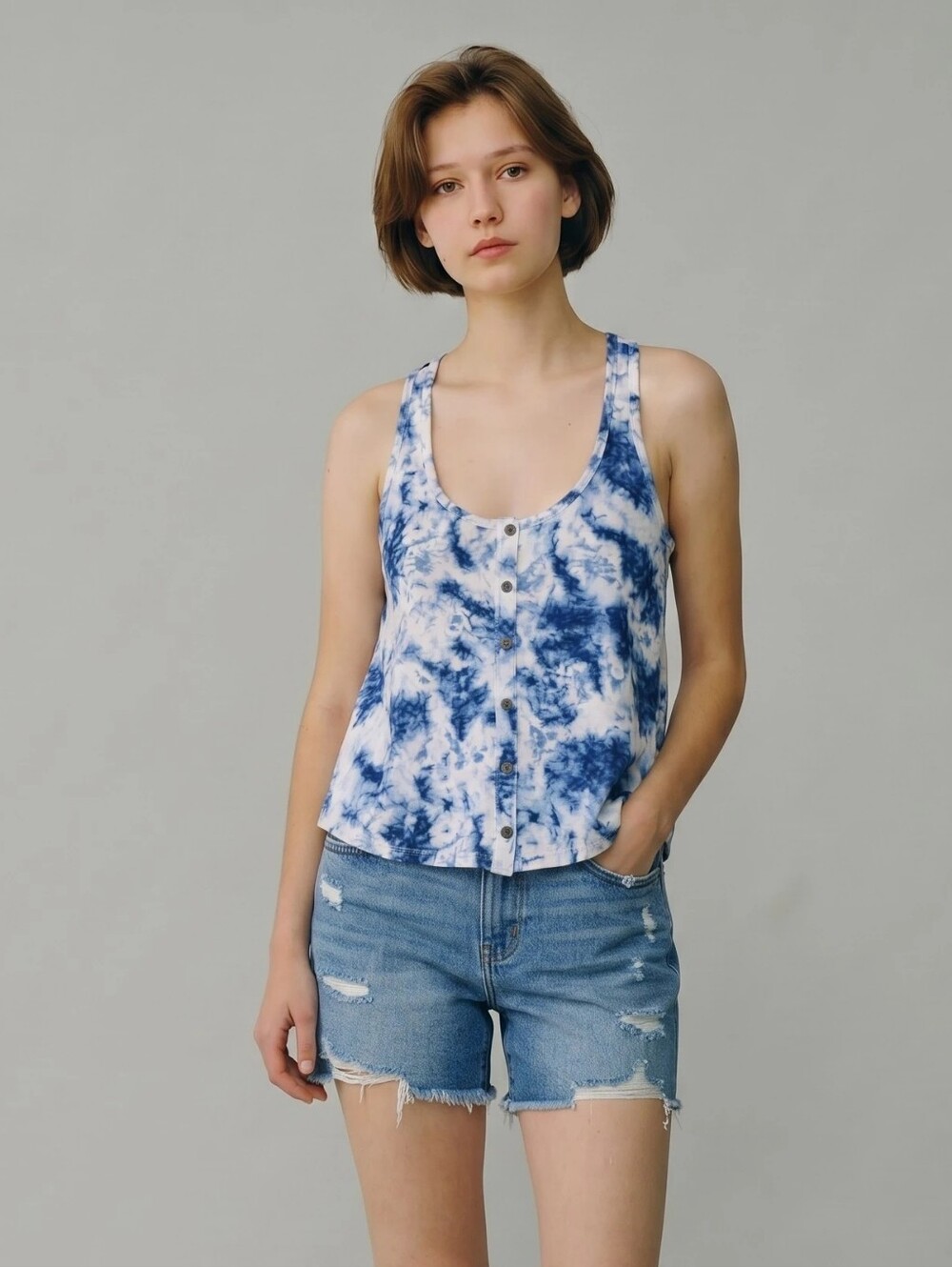 Hollister Co. Tie-Fye Cropped Tank Top Womens Size XS Raceback Blue & White